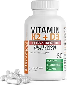 Bronson Vitamin K2 (MK7) with D3 Supplement Non-GMO Formula 5000 IU Vitamin D3 & 90 mcg Vitamin K2 MK-7 Easy to Swallow Vitamin D & K Complex, 360 Capsules