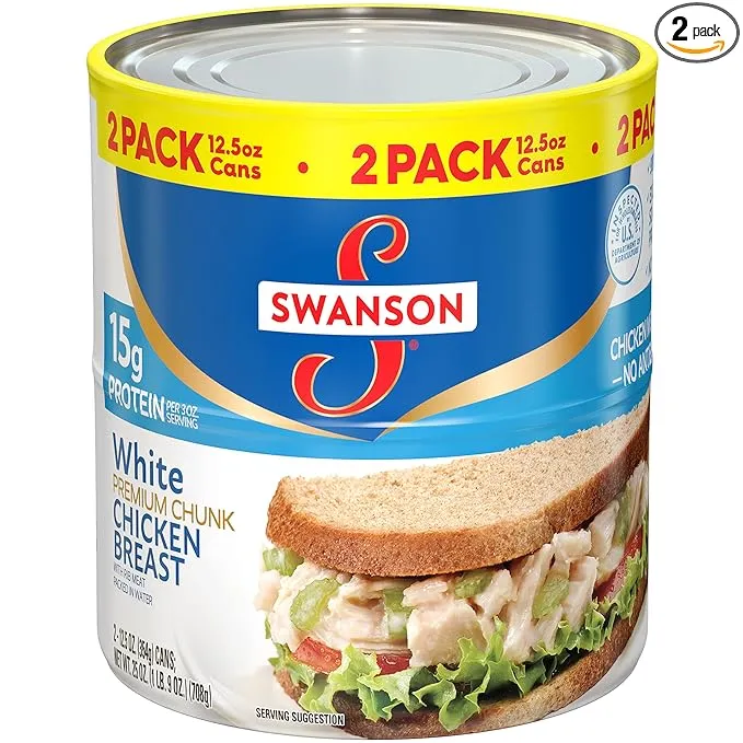 Swanson White Premium Chunk Canned Chicken Breast in Water, Fully Cooked Chicken, 12.5 OZ Can (Pack of 2)