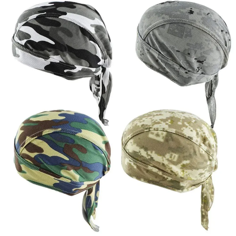 GUIFIER 4 Pack Do Rag/Dew Rag Doo Rags Sweat Wicking Skull Cap Beanie Priate Hat Motorcycle Cycling Caps Head Wrap Durags for Men Women - Camo