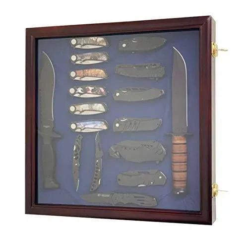 Pocket Knife Display Case Cabinet Shadow Box, Glass Lockable Door,