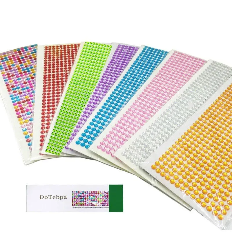 DoTebpa 4032 Pieces 6mm Colorful Bling Rhinestone Sticker Sheet