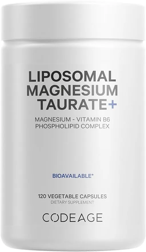 Codeage Liposomal Magnesium Taurate+ Supplement - Magnesium from Magnesium Taurate, Vitamin B6 as Pyridoxal 5-Phosphate, 2-Month Supply - Liposomal Delivery, Vegan, Non-GMO, Gluten-Free, 120 Capsules