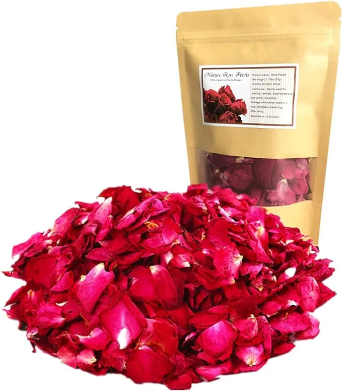 Dried Red Rose Petals 1.75oz/50g, Real Natural Dried Rose Petals for Bath, Soap Making, Candle Making, Wedding, Confetti, DIY Crafts, Non Edible (Red)