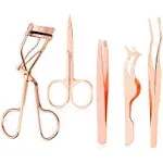 Arroyner 5 Pieces Eyelash Applicator Tool False Eyelashes Applicator Eyebrow Curler Eyebrow Scissors (Rose Golden)