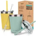 Tweevo Kids Tumblers with Spill-Proof Screw Lids - Tumbler 8.5 oz. Stainless Steel Cups with Straws and & Straw Brush Adorable Spill Proof for 2 Pack