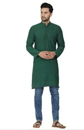 Skavij Men's Cotton Casual Kurta Long Tunic Shirt Regular Fit