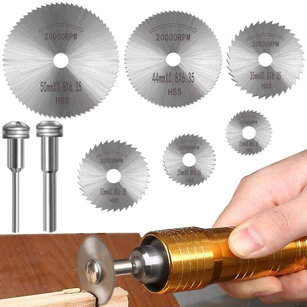 8Pcs Rotary Drill Saw Blades, Steel Saw Disc Wheel Cutting Blades with 1/8" Straight Shank Mandrel for Dremel Fordom Drills Rotary Tools (Power tools are not included)