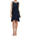 SL Fashions Tiered Chiffon Dress - Navy - Size 16