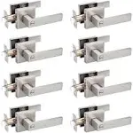 Probrico 8 Pack Square Privacy Door Levers Door Lock Hardware Handle Storage Room Bathroom Keyless Lever Square Rose in Satin Nickel Adjustable Latch Backset-Door Lever-DL01