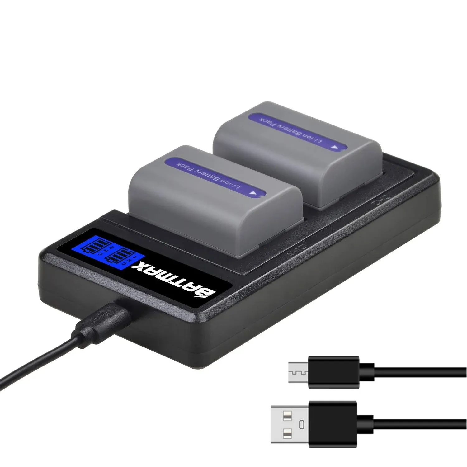 Batmax Battery and USB LCD Dual Charger for Sony NP-FP30 NP-FP60 NP-FP70