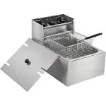 ROVSUN 11.4qt Commercial Electric Deep Fryer Stainless Steel w/ Timer Basket Kitchen Countertop 2500W