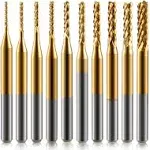 End Mill Sets,10Pcs Titanium Coat End Mill,1/8&quot; Shank 0.8-3mm Micro End Mill Engraving Bits CNC Router Bits for Dremel Rotary Tools