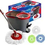 Spin Mop Cleaning System with 3 Microfiber Mop Heads, Red/GRAY,Red/B<wbr/>lack