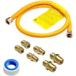 Roastove 48 Inch Gas Hose Connector Kit for Stove, Dryer, Gas Water Heater, Pipe Diameter 5/8 in. OD（1/2 in. ID）, Connector Size 1/2" FIP.1/2" MIP.3/4" MIP, Stainless Steel, Yellow Rind