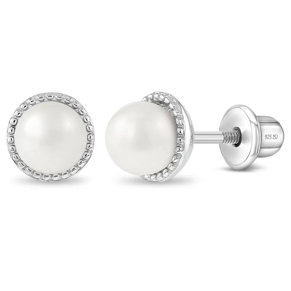 Girl's Sophisticated Pearl Screw Back Earrings