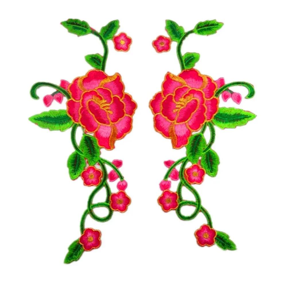 1 Set Peony Rose Embroidered Flower Patches with Gold Trimming Sew Iron on Floral ...