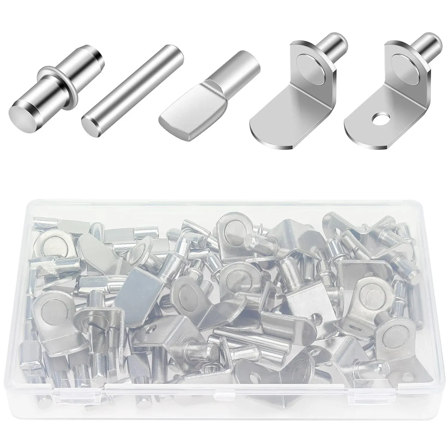 70 Pieces 5 Styles Shelf Pins Kit Nickel Plated Shelf Bracket Pegs Cabinet Furni