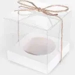 12pcs Single Clear Cupcake Containers, Clear Boxes for Favors 3.5x3.5x3.5 inch, Wedding Favor Gift Box with Inserts and Ribbon,Individual Packaging for Display(White)