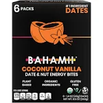 Bahamii Nuts & Date Bars, Organic Healthy Snacks | Coconut Vanilla 6-Pack | Gluten Free & 0g Added Sugar Low Calorie Snacks, No Preservatives, Plant Based, Kosher, Diabetic Snacks