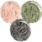 MainBasics Bath Shower Loofah Sponge Pouf Body Scrubber Exfoliator Body Wash Sponge (Set of 3, Earthy Love)