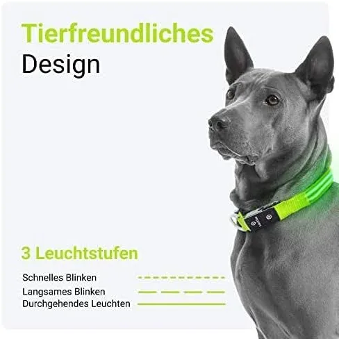 Tractive LED Light Up Dog Collar USB Rechargeable Waterproof (Green)