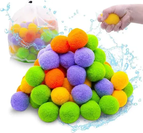 JQTOYD 68 Count Reusable Water Balloons,Cotton Splash Soaker Bomb Ball- Absorbent ...