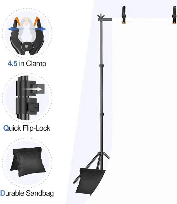 EMART Backdrop Stand 10x7.8ft(WxH) Photo Studio Adjustable Background Stand Support Kit with 2 Crossbars, 6 Backdrop Clamps,2 Sandbags and Carrying