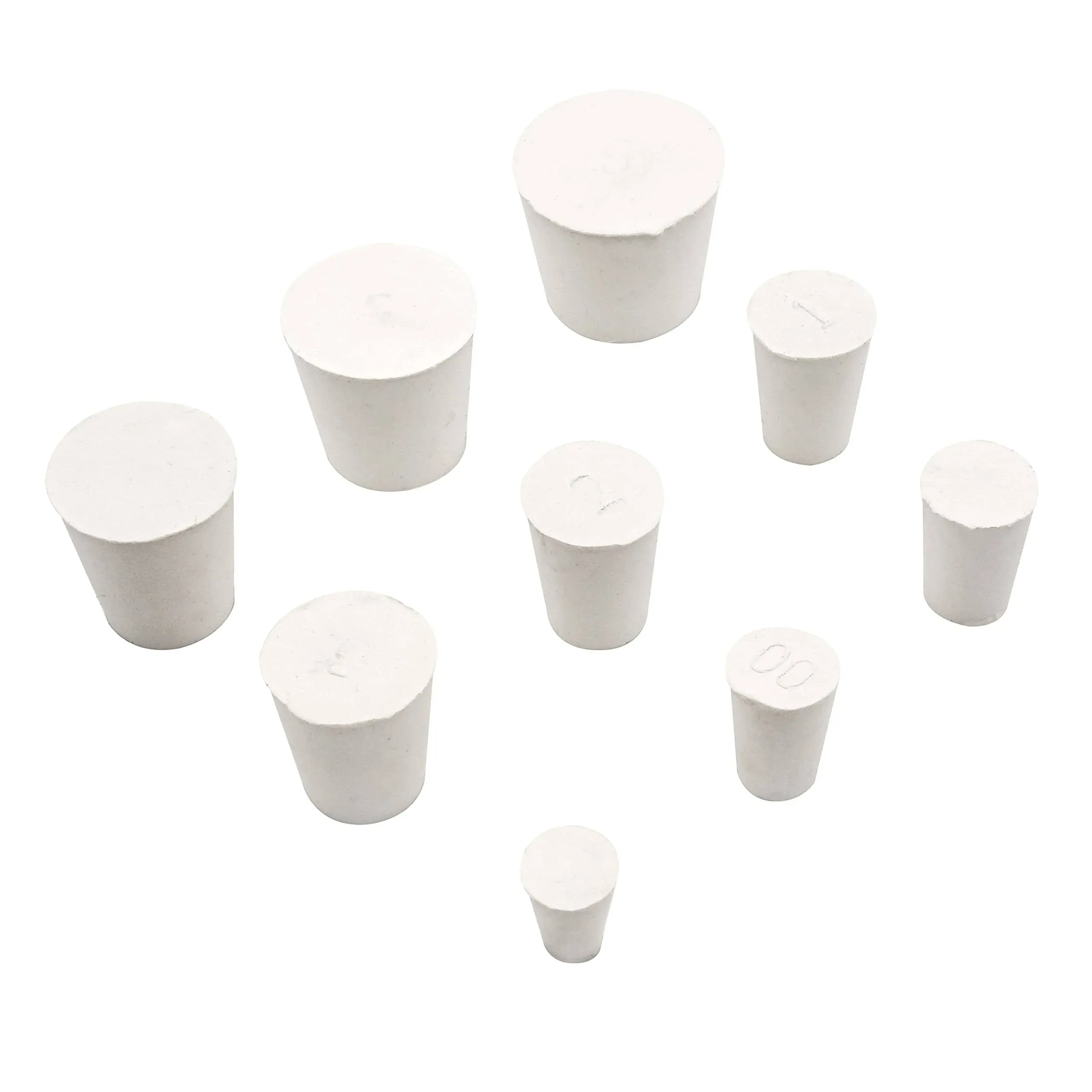 32 PCS (9 Assorted Sizes) Solid Rubber Stoppers, White Lab Plugs, Tapered Shaped Silicon Lab Stoppers, Lab Test Tube Bungs: 000# Size 10 Pcs, 00# Size 8 Pcs, 0#-6# Size 2 Pcs for Each Size