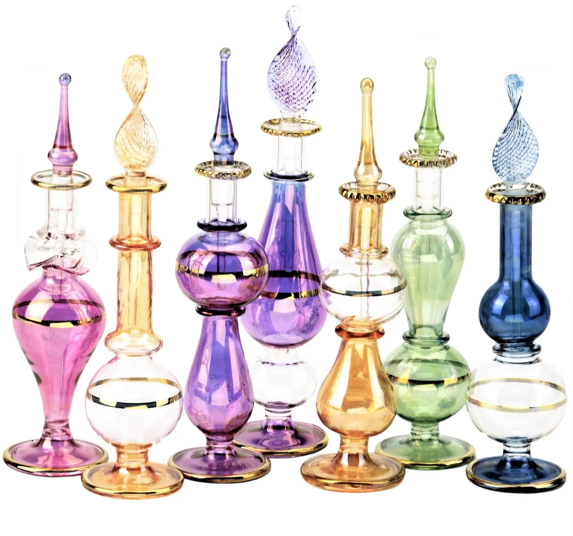 Egyptian Perfume Bottles Wholesale Set of 12 Size 4” Mouth-Blown with Handmade G