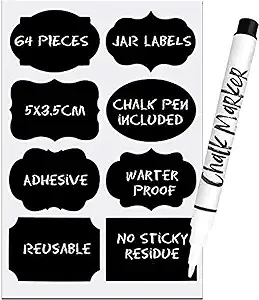 64 Chalkboard Labels for Storage Bins - Dishwasher Safe Reusable Large | NEW