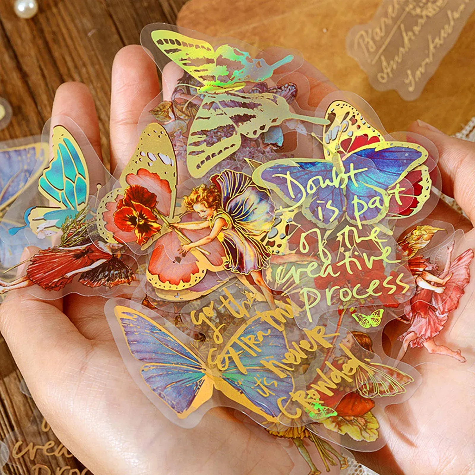 Aromoty Fairy Gold Foil Holographic Stickers Set(120 Pieces with 4 Themes)-Resin ...