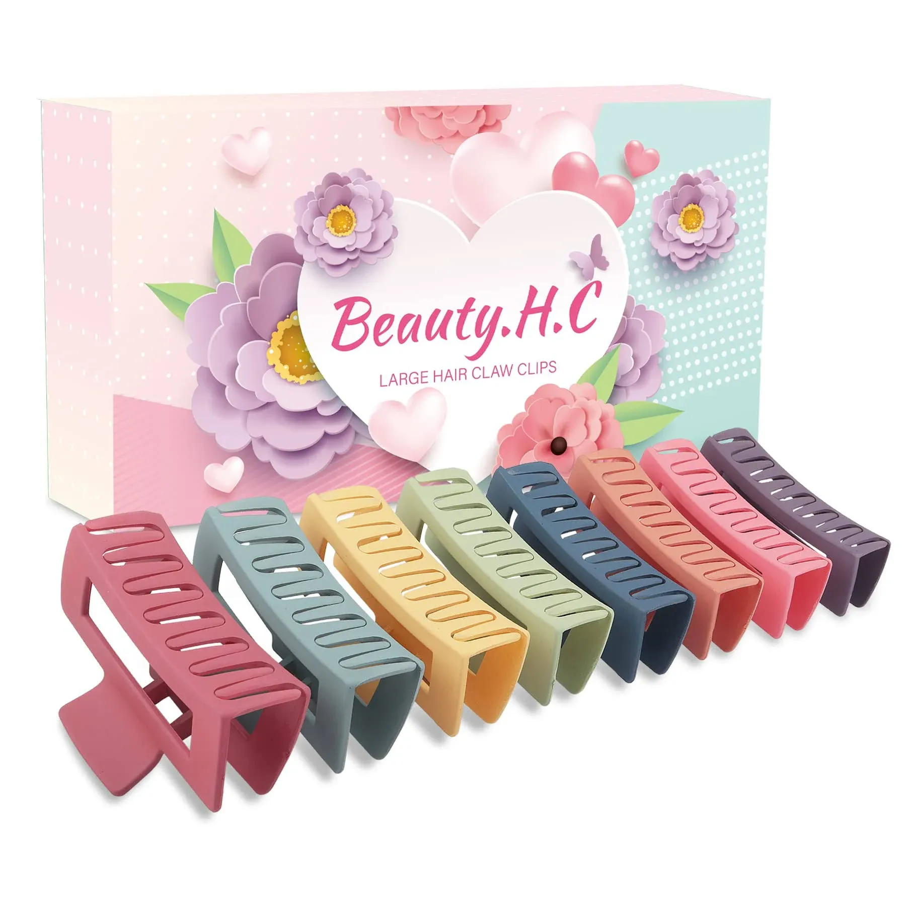 8PCS Large Hair Claw Clips Colorful Square Claw Clips for Thick Thin Curly Lo...