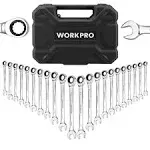 WorkPro Ratcheting Wrench Set 22-Piece, Anti-Slip Teeth, Ratchet Combination Wrench Sets with Organizer Box