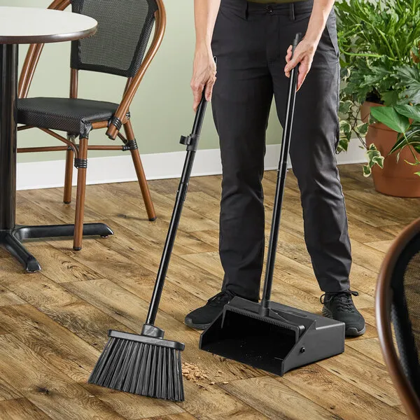 Carlisle FoodService Products Duo-Pan Upright Dust Pan and Broom Broom Set with Clip for Floor Cleaning, Restaurants, Office, And Janitorial Use, Plastic, 36 Inches, Black