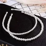 Aoxmas 2pcs Simple Design Pearl Headbands for Women Wedding Party Bridal Hair Hoop Elegant Hair Hoop