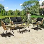 Dextrus 4-Piece Patio Furniture Wicker Outdoor Bistro Set, All-Weather Rattan Conversation Loveseat Chairs for Backyard, Balcony and Deck with Soft