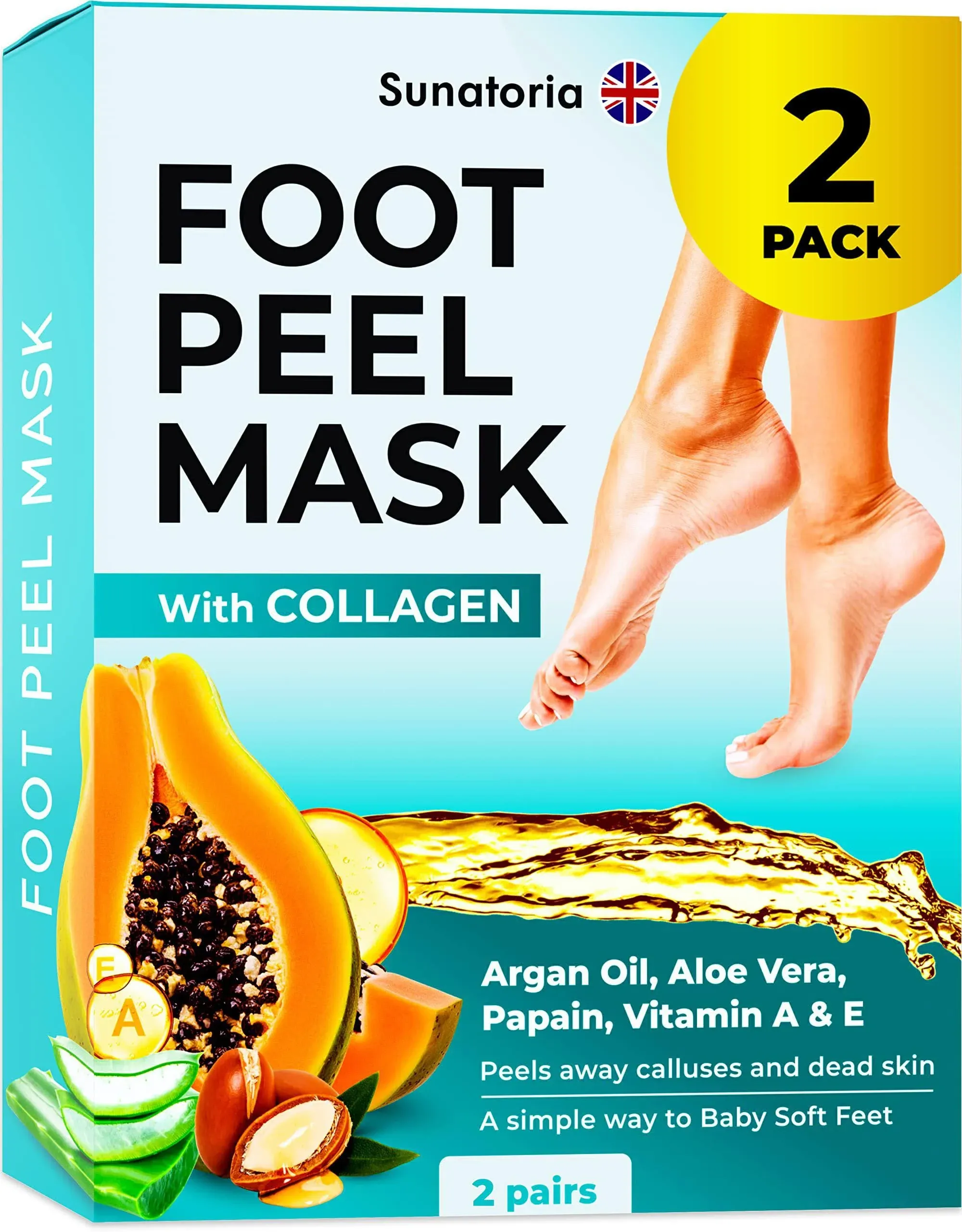 SUNATORIA Foot Peel Mask - Dermatologically Tested - 2 Pack (Pairs) Exfoliating ...