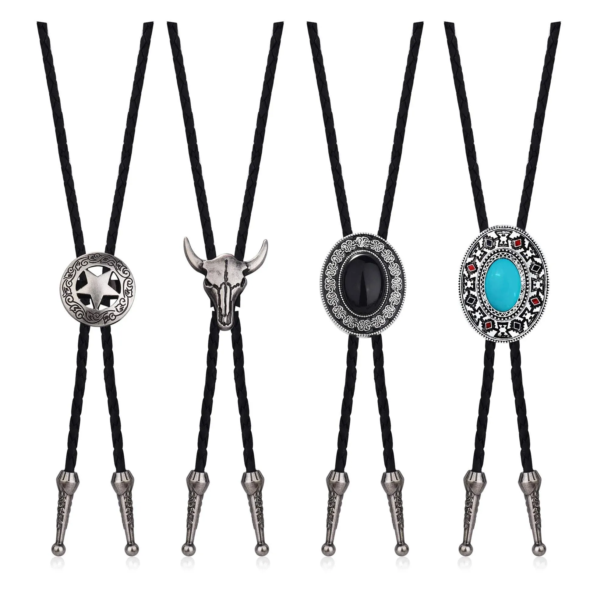 YADOCA 4Pcs Bolo Tie for Men Western Cowboy Leather Necktie Handmade Bolo Tie