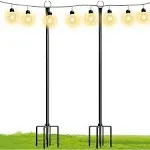 Walensee 9.4 ft String Light Poles with Hook for Hanging String Lights for Garden Party Patio Christmas Wedding - 2 Pack