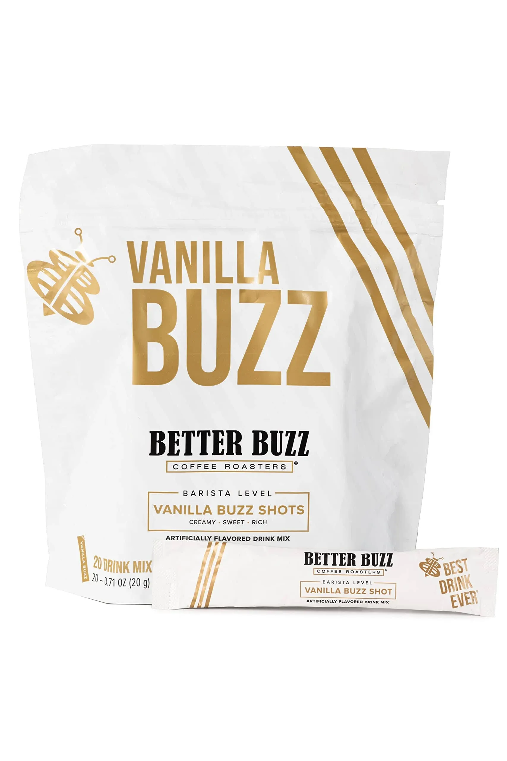 Better Buzz Vanilla Coffee Creamer Shots (Vanilla Buzz) 20ct. Vanilla Powder Coffee Creamer Singles Drink Mix, Instant Vanilla Creamer Stick Packs F