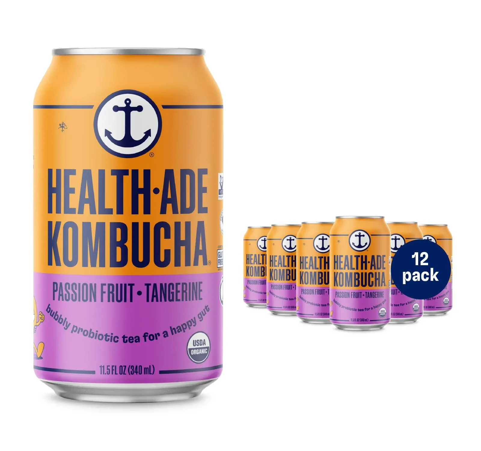 Health-ade Canned Kombucha Tea Organic Drink Fermented Tea with Living Probiotics