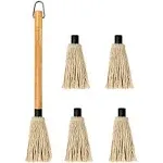 YFWOOD 18 inch Grill Basting Mop Wooden Long Handle with 3 Extra Replacement Heads for BBQ Grilling Smoking Steak