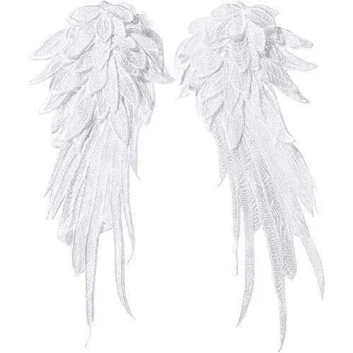 Onwon 1 Pair 3D Angel Wings Embroidered Neckline Lace Trim Applique Sewing On Patches White Small