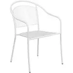 Flash Furniture Commercial Grade White Indoor-Outdoor Steel Patio Arm Chair with Round Back