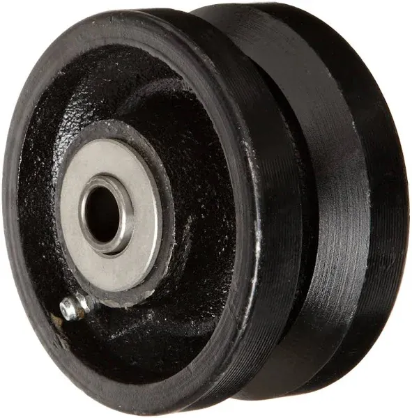 VIR-0420-08 4" Diameter X 2" Width Cast Iron V-Groove Wheels with Straight Roller Bearing, 800 lbs Capacity,Black