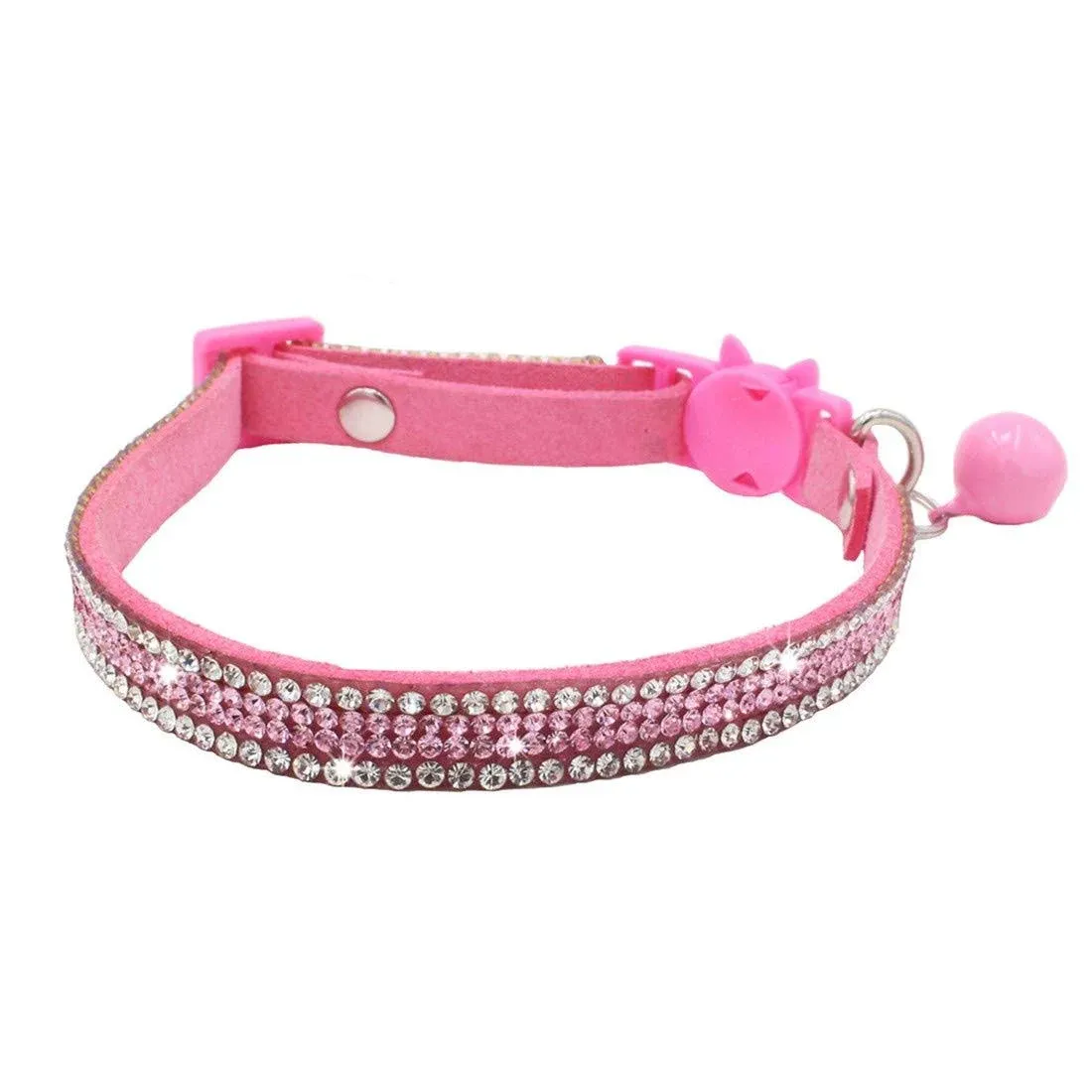  Basic Adjustable Cat Collar Bling Diamond Breakaway with Bell for Kitten Pink