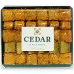 Cedar Pastries Assorted Mediterranean Baklava - 33pc Mix of Authentic Pistachio, Cashew, Walnut Bitesize Treats - Kosher & Halal Certified - Large Box