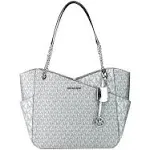 Michael Kors Jet Set Travel Large Chain Shoulder Tote Signature MK Bag Silver