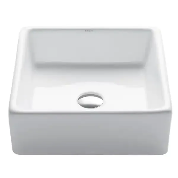 KRAUS Elavo 15.3 in. Square Vessel Bathroom Sink in White Vitreous China KCV-120