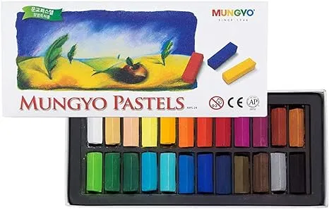 Mungyo Non-Toxic Square Soft Pastel Set - 24 Vivid Colors, Easy Blend for Artists, Short Length for Fine Detail - 27mm x 8mm Sticks